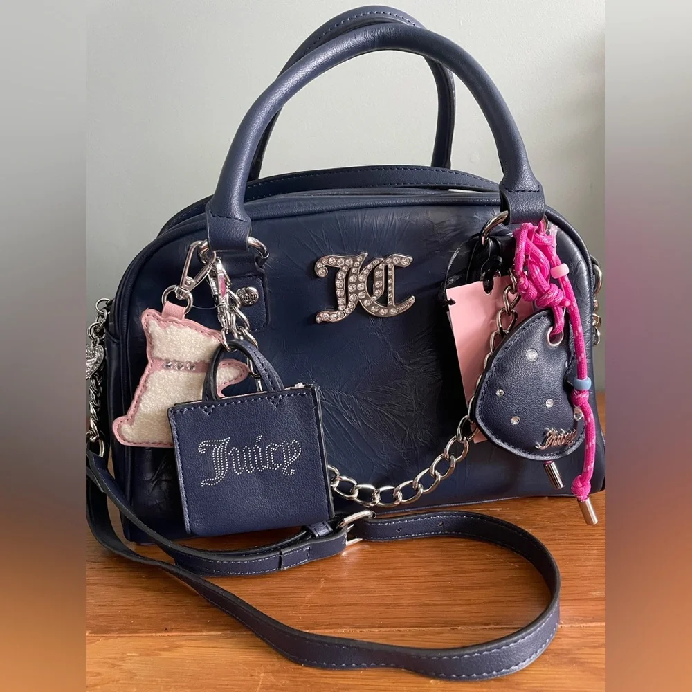 Juicy Couture Juicify Satchel Regal Blue Bag Detachable Charms Crossbody NEW